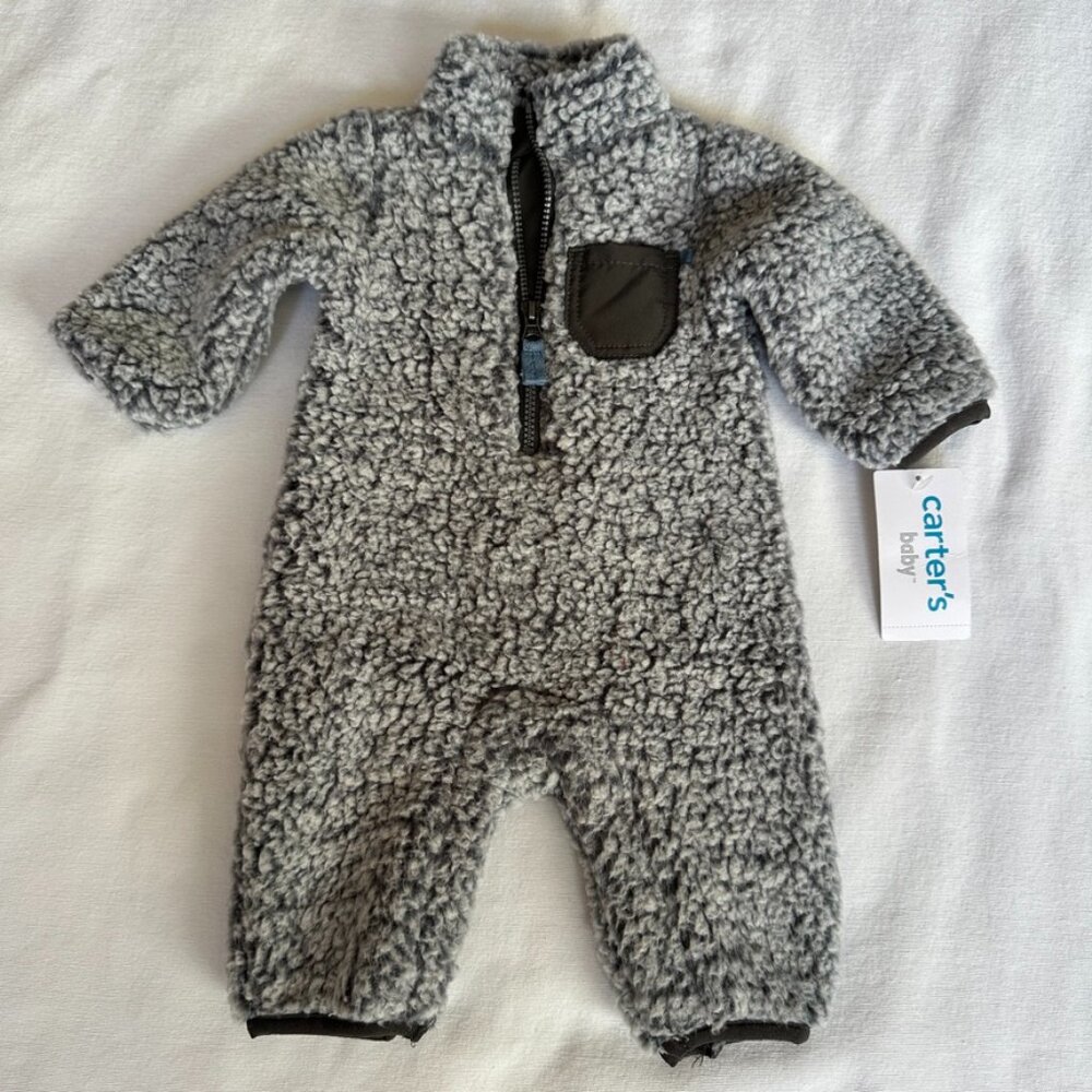 Carter's Baby Sherpa Fleece Zip-Up Jumpsuit NWT Newborn